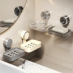 Stylish Modern Red/Green Punch-Free Wall-Mounted Plastic Soap <b>Box</b> <b>Strong</b> Adhesive Metallic Trim Drainage Waterproof Bathroom Set - Product Image 6