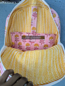 Sac à dos pour femme de style bohème, en coton matelassé, imprimé à la main, léger et de haute qualité, motif floral ethnique indien - Product Image 5