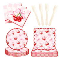 DAMAI Cartoon Cherry Birthday Party Supplies Disposable Eco-Friendly Fruit Theme Tableware Set Baby Shower Paper Plates Napkins