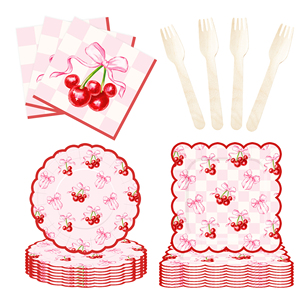 DAMAI - Juego de Vajilla Desechable con Temática de Cereza para Fiestas de Cumpleaños, Platos y Servilletas de Papel para Baby Shower - Product Image 5