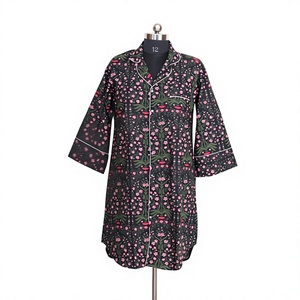 Indian Sweet Natural Waistline Women's <b>Plus</b> <b>Size</b> Floral Print Bohemian Cotton <b>Dress</b> Shirt Blouse Breathable Knee-Length - Product Image 1