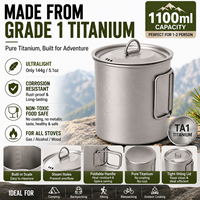 Pot de camping en titane de 1100 ml, ustensiles de cuisine ultralégers pour la randonnée, poignée pliable, pot de cuisson pour la randonnée en plein air