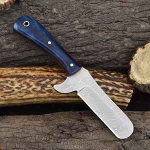 Couteau de chasse occidental en acier inoxydable Damas à lame droite, manche en os de chameau, motif goutte de pluie, pour le camping - Product Image 2