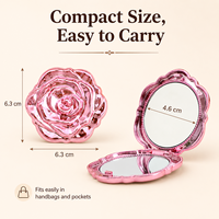 Miroir de poche compact pliable double face en plastique en forme de rose pour maquillage, vente en gros