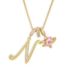 Collana con Ciondolo a Lettera Iniziale Delicata, con Zircone Rosa Scintillante a Cuore, Collana Alfabeto per Donna, Gioielli in Rame a Tema Amore, Vendita Calda - Product Image 4