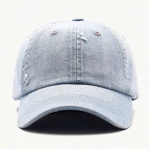OEM Custom <b>Plain</b> Blank Worn Out Denim Baseball <b>Cap</b>,Unisex Distressed Denim Fabric Dad Hat,Luxury Gorras Washed Blue Jeans <b>Cap</b> - Product Image 2