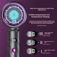 Sèche-cheveux professionnel 2000W à LED haute vitesse avec affichage de température, lumière bleue, air chaud et froid, moteur DC et diffuseur