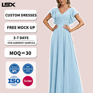 <span class=keywords><strong>Vestidos</strong></span> <span class=keywords><strong>de</strong></span> Dama <span class=keywords><strong>de</strong></span> Honor Personalizados Modernos y Tradicionales con Cuello <span class=keywords><strong>en</strong></span> V, Plisados, Elegantes, <span class=keywords><strong>de</strong></span> Chifón, Largos, para Boda - Product Image 1