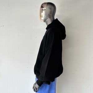 Premium Quality Loose Fit Knitted DIY Pattern <b>Plain</b> Dyed <b>Black</b> <b>Hoodie</b> for Streetwear - Product Image 2