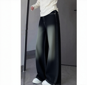 Jeans à jambes larges taille haute de couleur claire pour femmes, 2025 figure en forme de poire, <span class=keywords><strong>pantalon</strong></span> amincissant <span class=keywords><strong>et</strong></span> ample à jambes droites de grande taille - Product Image 5