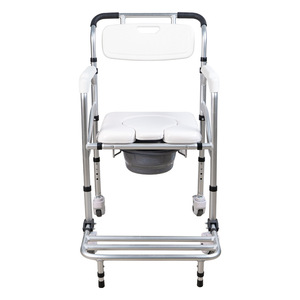 <b>Folding</b> <b>Commode</b> Chair Aluminum Alloy Height Adjustable For Elderly Home Use With Wheels And Seat Cushion - Product Image 1
