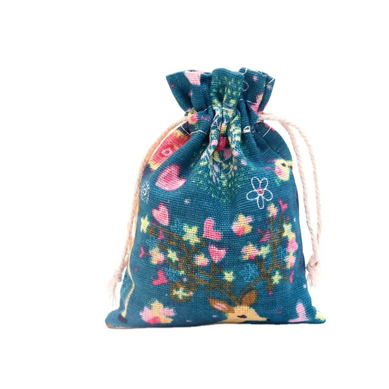 रेट्रो शैली हस्तनिर्मित कपास लिनन बैग Drawstring भंडारण कैंडी शादी अंडा बैग सौंदर्य प्रसाधन Drawstring बैग