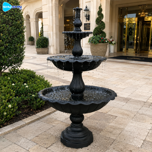 Fontaine d'eau décorative à trois niveaux en bronze noir, grande sculpture extérieure pour jardin, villa, hôtel, projet paysager à vendre - Product Image 6