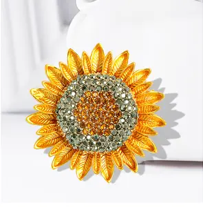 Women Yellow Flower Rhinestone Sunflower Brooch Enamel Crystal Plant Brooch Pin, Charm Sun Flower Coat Brooch for Womenrooch