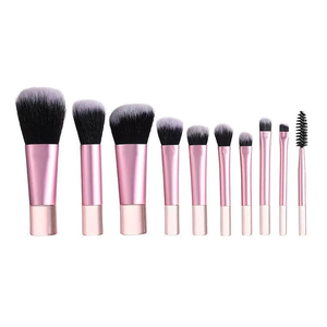 Ensemble de 10 pinceaux de maquillage portables populaires 2025, manche en plastique nylon, mini taille de voyage, pinceau éventail avec sac, remise - Product Image 2