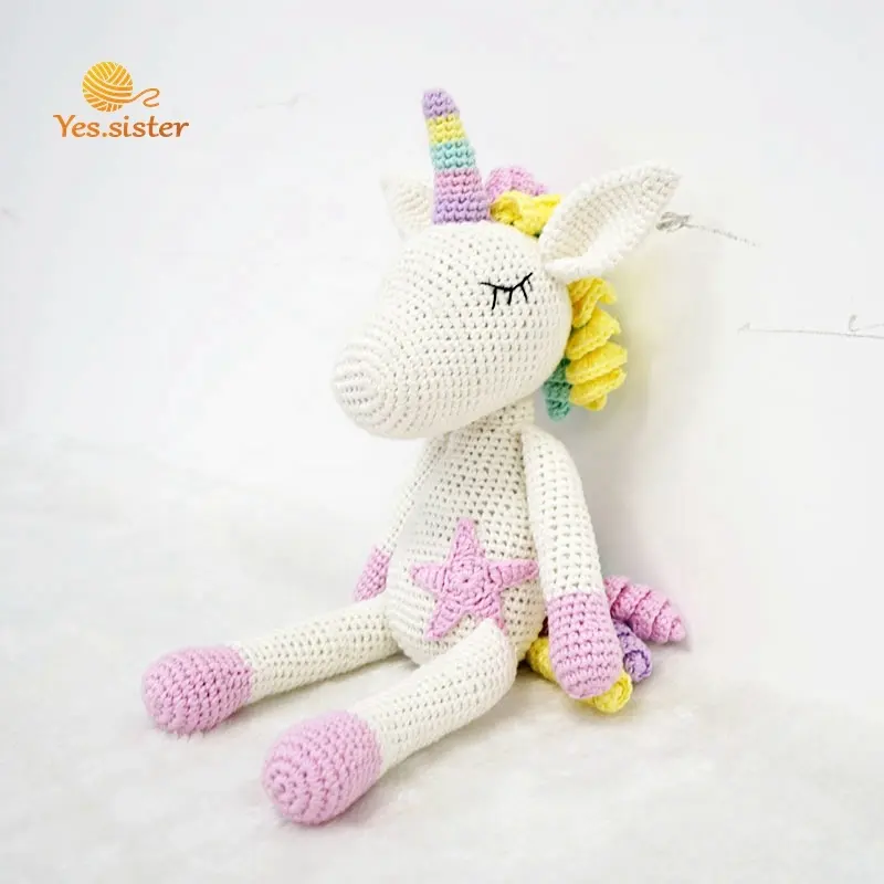 Organic Crochet Soft Toys Handmade Ce Certification Amigurumi Stuffed Plush Unicorn Doll