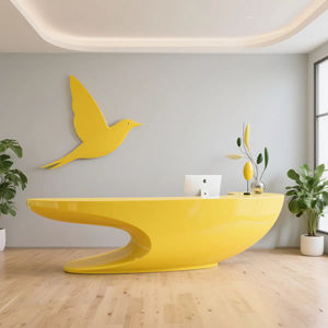 Bureau de réception incurvé extensible jaune moderne avec découpe ovale pour les bureaux, les hôtels et les centres commerciaux - Product Image 4