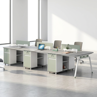 Poste de travail linéaire moderne avec structure métallique en A, durable, écologique, avec rangement latéral, plateau en panneau E1, bureau triple pour employés