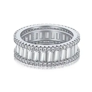 Dylam diseño de moda mujer joyería fina S925 plata rodio plateado Baguette eternidad banda 5a Zirconia anillo de bodas