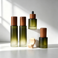 Ensemble de flacons cosmétiques en verre givré vert dégradé avec logo personnalisé pour flacon compte-gouttes de lotion, pot à crème avec boîte d'emballage personnalisée