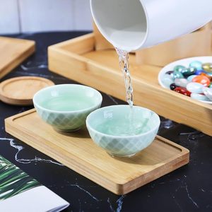 Plateaux modernes multifonctionnels carrés, rectangulaires et ovales pour la cuisine, les tasses à boire, les pots de fleurs, 8 pièces, empilables, en <span class=keywords><strong>bambou</strong></span>, faits à la main, petits plateaux - Product Image 4