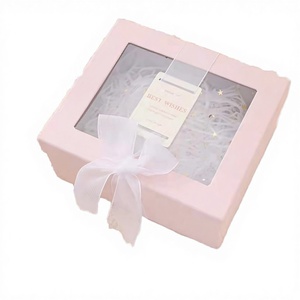 Yiwu Recycled Materials Embossed Coated Paper Gift Box with Clear Lid Base PVC <b>Window</b> Ribbon Bow - Product Image 3