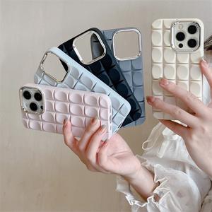 Lens <b>ring</b> raised and recessed textured case electroplated <b>ring</b> for Apple15 checkered pattern phone case 16 shockproof phone case - Product Image 1