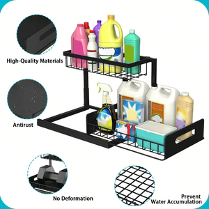 <span class=keywords><strong>Sous</strong></span> l'évier 2 niveaux coulissant armoire panier organisateur tiroir extractible armoire multi-usages évier organisateur pour salle de bain cuisine - Product Image 4