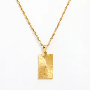 Joolim de empañar gratis PVD chapado en oro Sunburst rectángulo colgante, collar, collar de moda de venta al por mayor