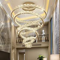 Mode luxe moderne Long grand anneau lustre hôtel hall Villa escalier décoration personnalisé LED lustre en cristal