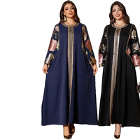 Robe longue musulmane élégante et respirante en tissu léger avec bordure dorée, broderie florale à sequins, manches longues, taille plus, pour femmes