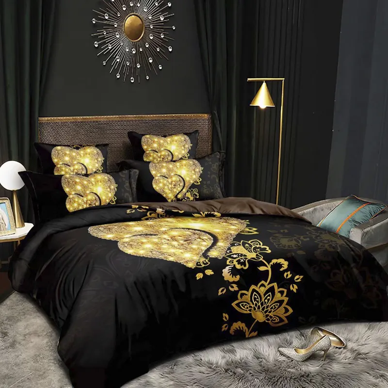 Модные пододеяльник цифровой буквенным принтом «Love», для простыней на кровать Черный Легкий Микрофибры постельных простыней «Галактика» 3D печатных постельное белье