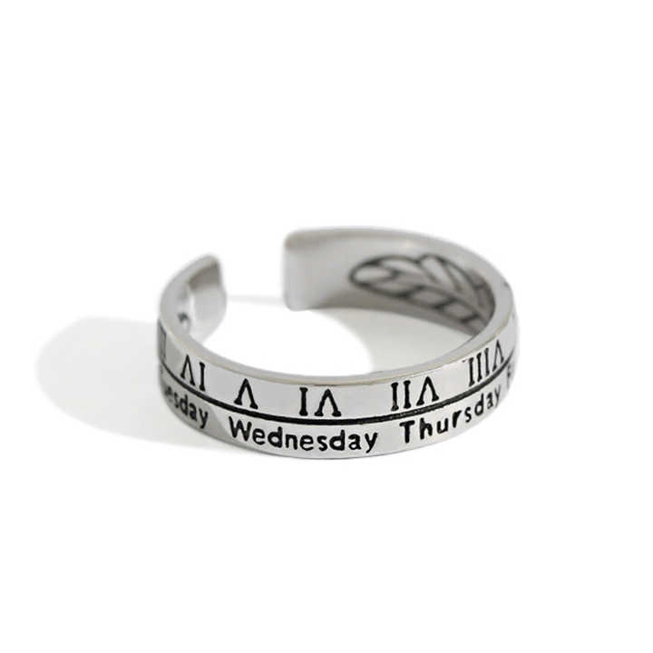 Vintage Thai Silver Roman Numeral Week Adjustable Ring