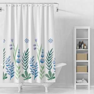 Rideau de douche en PEVA, plastique, dessins animés pour enfants, feuilles, moderne, simple, polyvalent, ensemble imperméable, décoration de salle de bain, crochets - Product Image 1