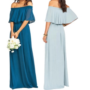 Abiti da <span class=keywords><strong>damigella</strong></span> d'onore lunghi in chiffon <span class=keywords><strong>verde</strong></span> menta con scollo a v e spalle scoperte 2022 - Product Image 2