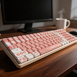 Teclado Mecánico ZORNHER ZH100 Strawberry Bunny, Color Rosa Crema, Interruptor Inalámbrico Tri-Modo, Silencioso, para Oficina - Product Image 4