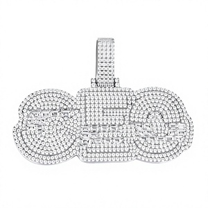 Pendentif Lettre GEO en Argent 925 avec Micro-Incrustation de Cristaux Moissanite et Strass, Breloque Hiphop Unisexe, Cadeau - Product Image 1