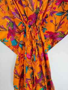 Indian Handmade Cotton Boho <b>Kaftan</b> Bird Print Quick Dry <b>Beach</b> Cover up Comfortable Regular Fit Summer Dress for Women - Product Image 3