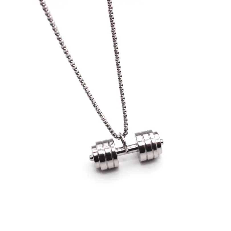men's silver color fitness jewelry dumbbell pendant necklace