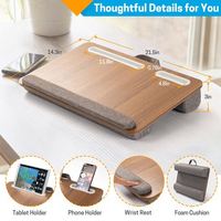 Bureau portable pliable en bambou Jumon à hauteur réglable avec coussin pour ordinateurs portables de 15,6 pouces - Support d'écran portable pour lit et bureau