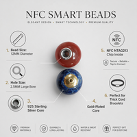 Perle NFC 12 mm, perle à grand trou 2,5 mm, mini-étiquette NFC intelligente pour bracelet en cordon épais et souple, pour usage hôtelier et URL