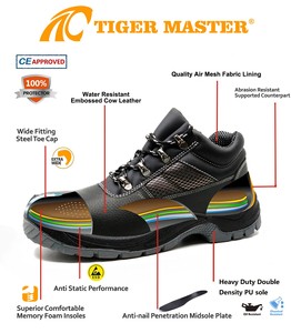 Tiger Master antiscivolo resistente all'olio in pelle nera puntale in acciaio a prova di puntura S3 da uomo per <span class=keywords><strong>lavoro</strong></span> industriale - Product Image 6