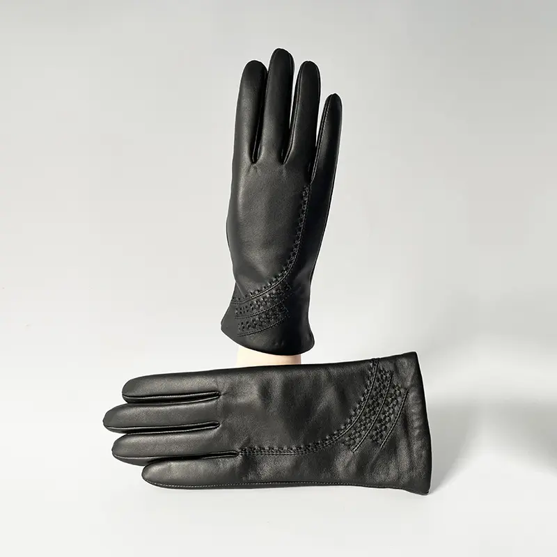 BSCI Factory Stylish Touch Screen Knitted Lining Winter Fashion Genuine Leather Gloves Women