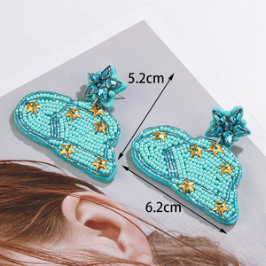 Boucles d'oreilles tissées avec Style bohème à la mode chapeau de Cowboy couleur perles de riz pendentif bijoux en laiton à la mode pour les femmes Uionen 1882 - Product Image 6