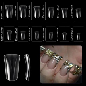 Uñas postizas acrílicas al por mayor, de cobertura completa, forma ataúd, cuadradas, pre-diseñadas, con degradado rosa y diamantes de imitación, puntas largas con pegamento - Product Image 6