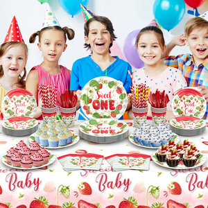 Ensemble de vaisselle jetable <span class=keywords><strong>pour</strong></span> fête d'<span class=keywords><strong>anniversaire</strong></span> de fille sur le thème des fraises, assiettes et serviettes en papier, best-seller - Product Image 2