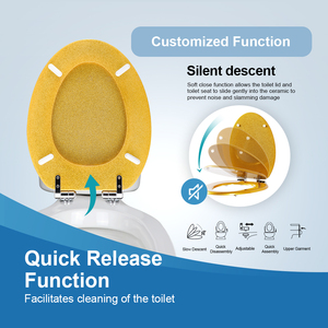 Siège de toilette de remplacement en bois moulé, finition or pailleté, fermeture douce, compatible avec la plupart des toilettes - Product Image 2