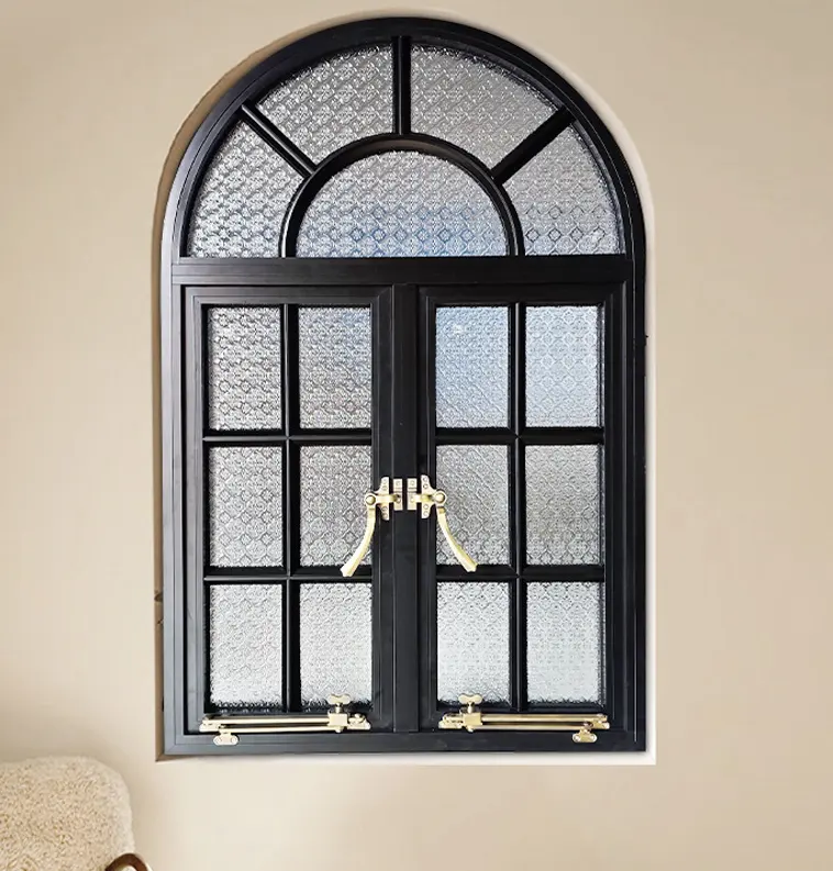 Brass Handle Retro Classic Villa Metal Black Round Double Glazing Casement Windows Swing Aluminium Window