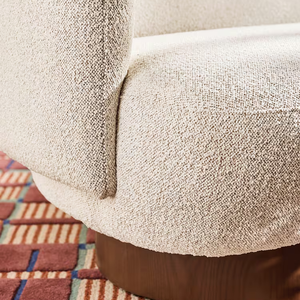 Divano Chaise Longue Moderno a 2 Posti in Tessuto Bouclé con Base in Legno, Divanetto Contemporaneo Bianco Crema per Soggiorno - Product Image 6