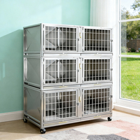 Cage de Luxe Personnalisée en Acier Inoxydable à Trois Niveaux et Six Portes pour Chiens et Chats, Design Simple, Emballage Boîte